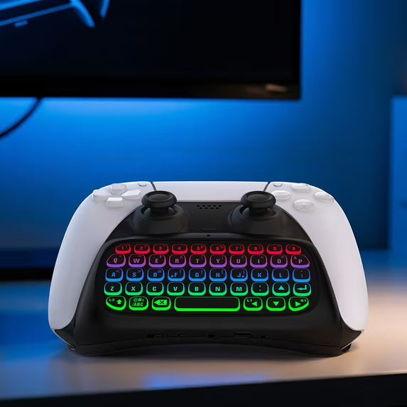 Wireless Keyboard for PS5 Controller, RGB Backlight Keyboard Bluetooth Mini Keypad Chatpad for PlayStation 5, Game Keyboard Built-in 3.5mm Audio Jack - White