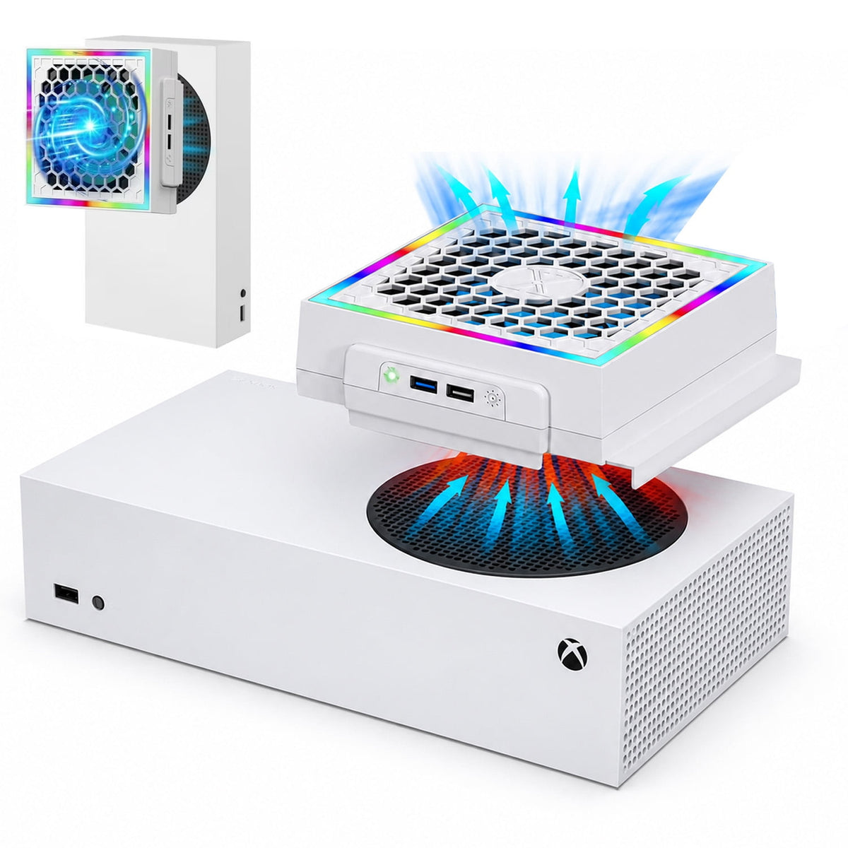Mute Cooling Fan for Xbox Series S, High Speed RGB Fan Cooler System for Xbox Series S Console, 3 Adjustable Fan Speed, Low Noise, Fits Horizontal or Vertical Placement,White