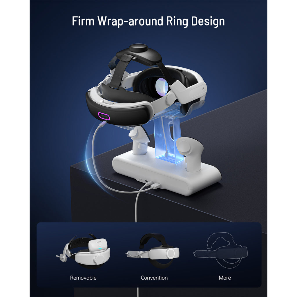 VR Charging Dock for Meta Quest 3/Quest 3S, Fast Charging Station with RGB 2 Rechargeable Batteries for Oculus Quest 3 Accessories, VR Headset Holder Stand & Controller Mount