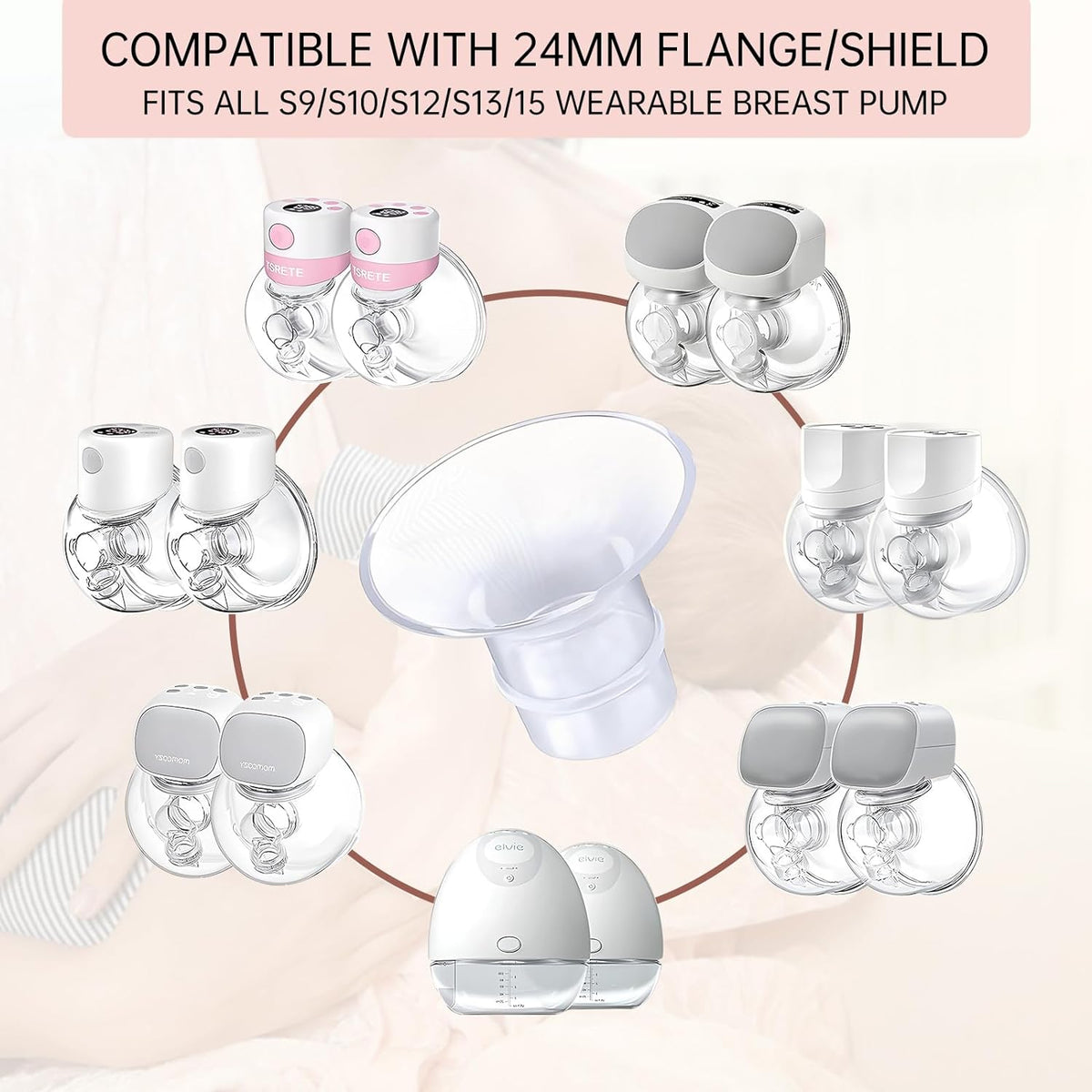 Prociv 14Pcs Flange Inserts 13/15/17/19/21mm Compatible with Momcozy S12/S12pro/S9/S9 Pro, for TSRETE/Spectra/Medela 24mm Shield/Flange, Including Duckbill Valve & Silicone Diaphragm