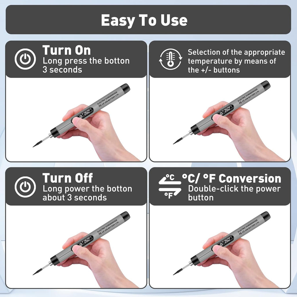 Cordless Soldering Iron Kit, USB Rechargeable Portable Cordless Soldering Iron,LED Light and LCD Digital Adjustable Temperature, Soldering Iron for Electric Repairs, DIY(Gray)