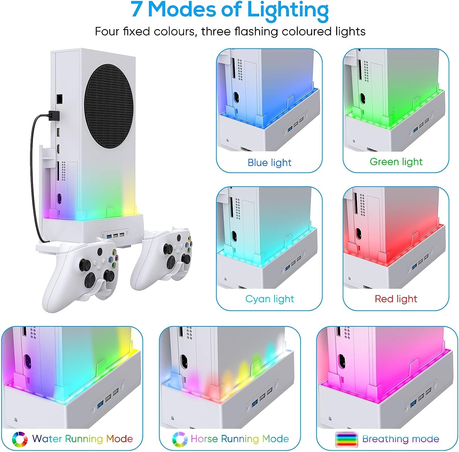 Wall Mount Holder for Xbox Series S, Wiher Wall Mount Kit Accessories with Cooling Bracket, RGB LED Light Strip, USB Port, Controller Hook for Series S White