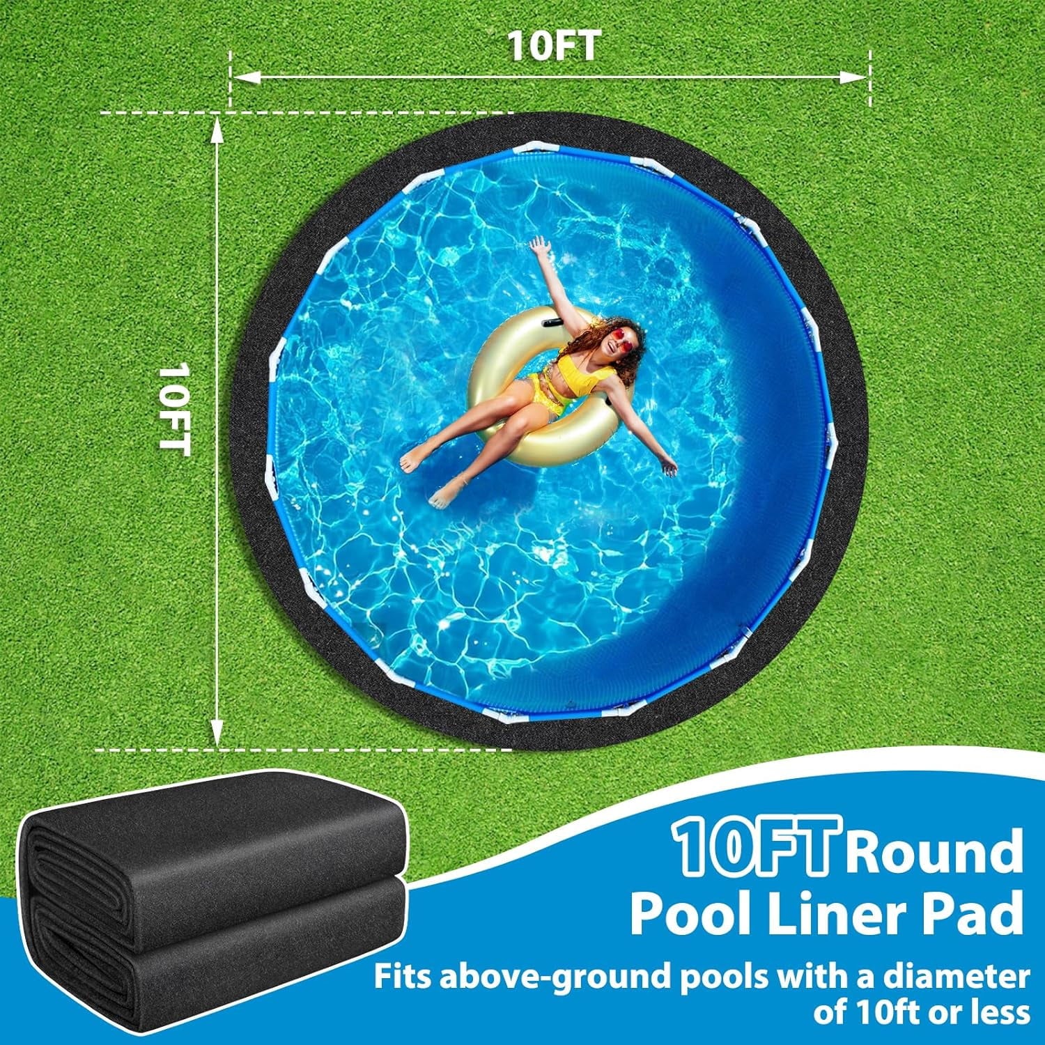 Round Pool Liner Pad for Above Ground Pool 10ft Pool Ground Mat Under Pool Pad for Pool Bottom Prevent Punctures Extended Liner Life