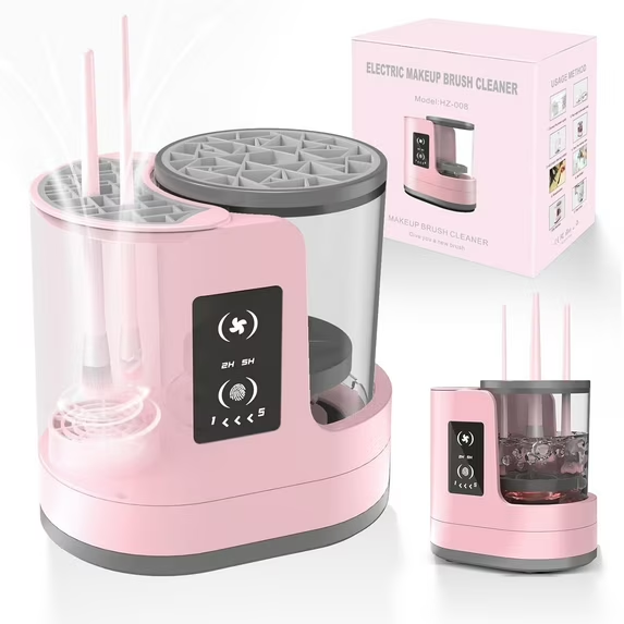 Wiher Makeup Brush Cleaner, Makeup Brush Dryer-Holder-Portable Automatic USB Cosmetic Brushes Cleaner Tool for All Size Beauty Makeup Brush Set, Eyeshadow, Blush Brush (Rose Pink)