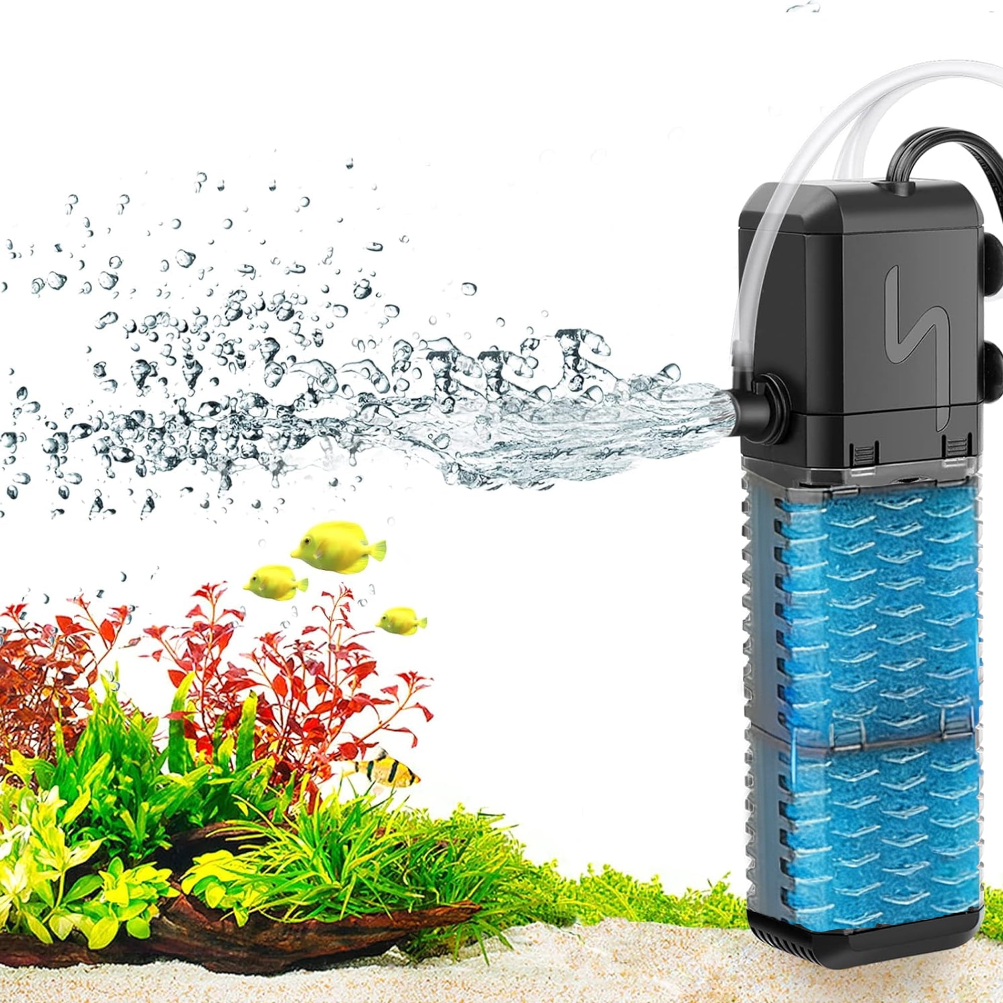 Aquarium Filter for 30-70 Gallons Fish Tank Filter with Filtration Oxygenation Circulation Adjustable WaterFlow Submersible Fish Tank Filters with Circulation System for Fresh/Saltwater Tank