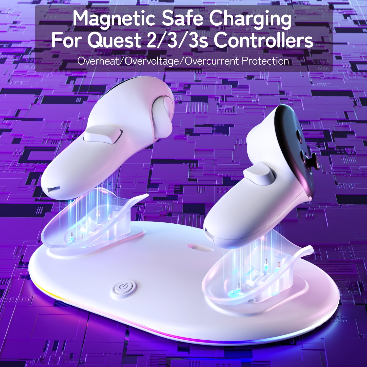 Charging Dock for Meta Quest 3S/Quest 3/Quest 2 Controller Oculus Quest 3 Magnetic Wireless Charging Station for Grip Controller with 2 Rechargeable Batteries & USB-C Cable White