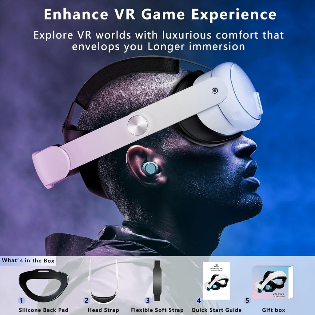 VR Comfort Head Strap Compatible with Meta Quest 3S and Quest 3 Adjustable Elite Strap Reduce Pressure & Balanced Weight Distribution for Oculus Quest 3/3S VR Headset Accessories Wihte