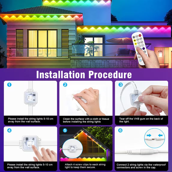 Outdoor Lights for House, Permanent Outdoor Lights, 50FT RGBIC Eaves Lights with App/Remote Control, IP67 Christmas Lights Outdoor Waterproof String Lights for Halloween Party House Roof Garden