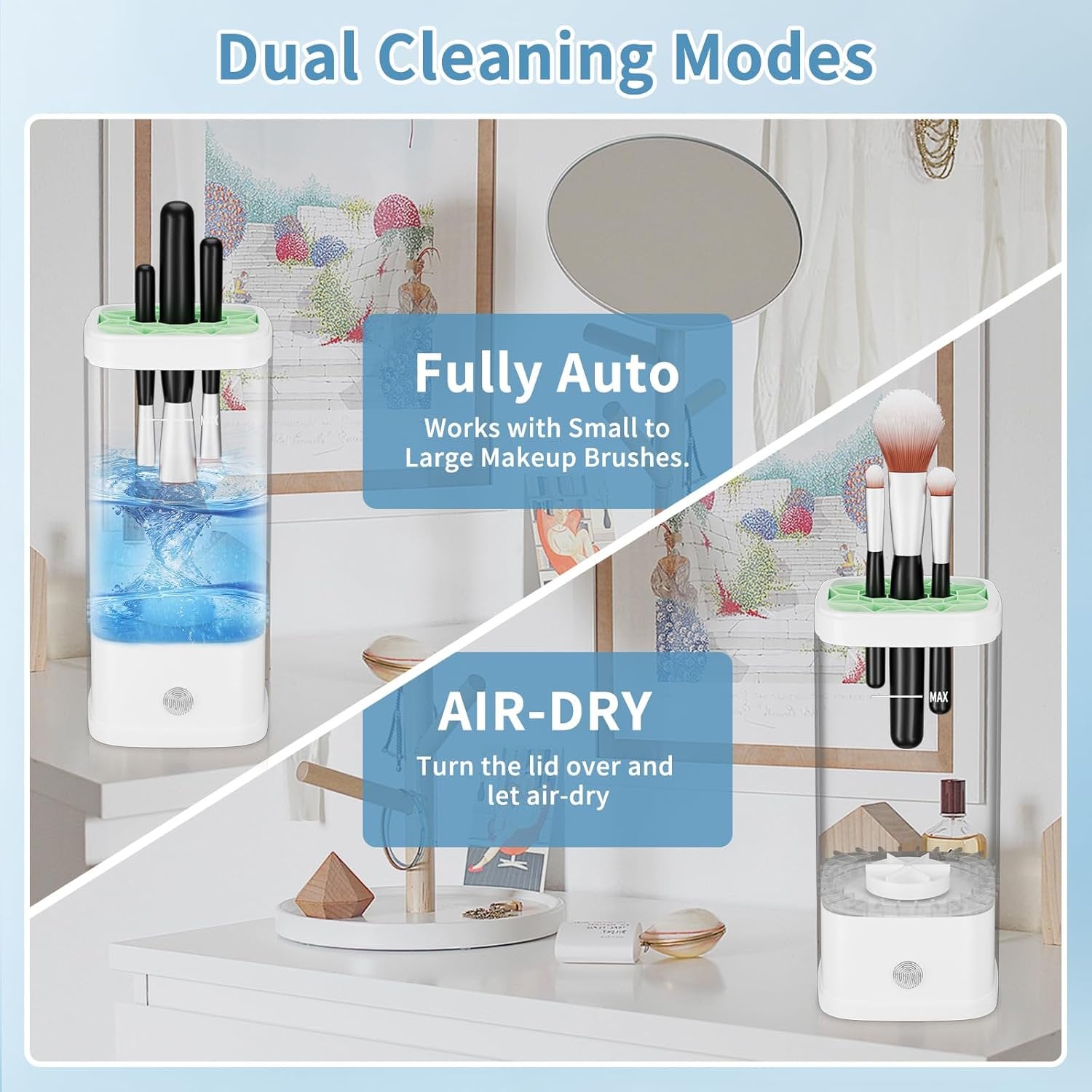 Wiher Makeup Brush Cleaner, Electric Makeup Brush Cleaner Machine with Touch Screen Quiet Design, 8000 RPM Deep Clean & Fast Drying for All Size Brushes and Sponges, Gift for Women and Wife