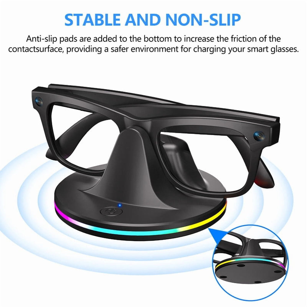 Charging Station for Meta Wayfarer/Skyler/Headliner Portable Charging Dock Compatible with Oakley Meta HSTN RGB Travel Charging Stand with Cable LED Indicator