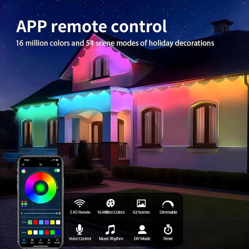 Prociv Permanent Outdoor Lights 100ft Outdoor Christmas Lights Smart RGB App Control with 60 LEDs LED Eaves Lights IP67 Waterproof House Roof Outdoor Lighting for Party Daily Halloween Garden