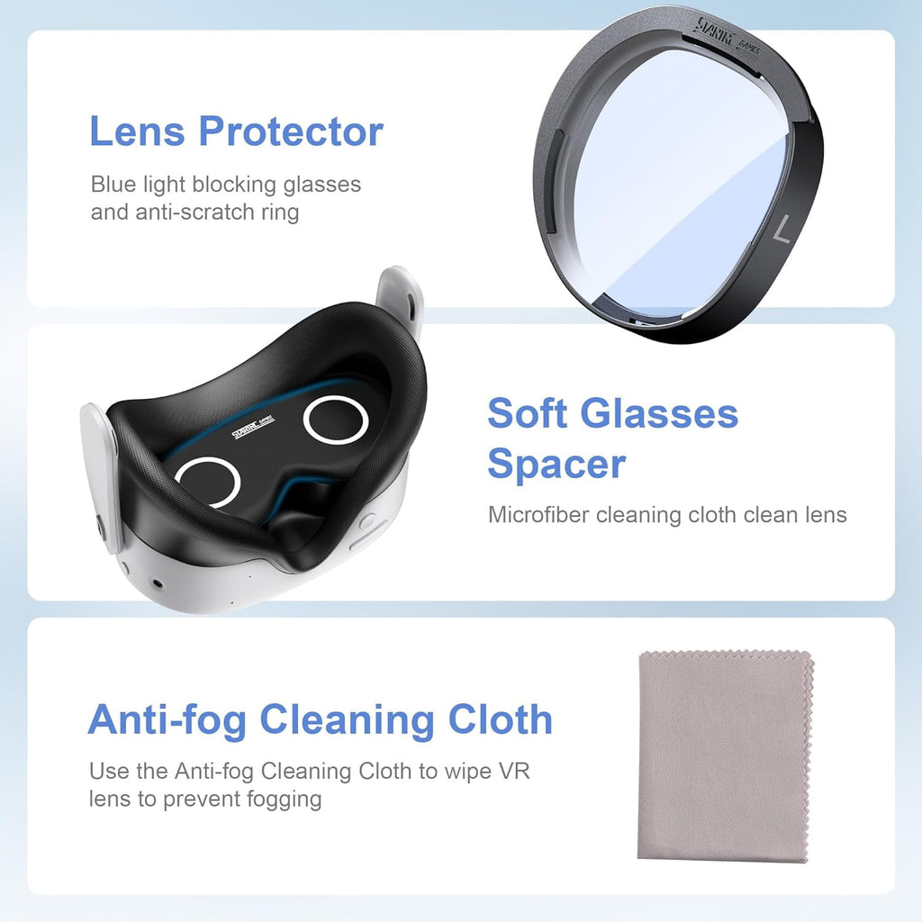 Lens Protector Set Compatible with Meta Quest 3S Accessories Soft Lens Protector Cover Glasses Spacer with Blue Light Blocking Glasses for Oculus Quest 3S/Quest 2
