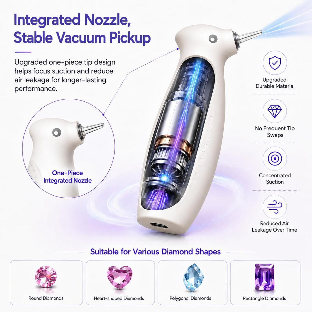 Diamond Painting Pen with Warm Light, Ergonomic Palm-Grip | Diamond art vacuum pen tool with integrated suction tip, wax-free pickup, quiet cordless USB-C rechargeable for 5D DIY crafts, Purple