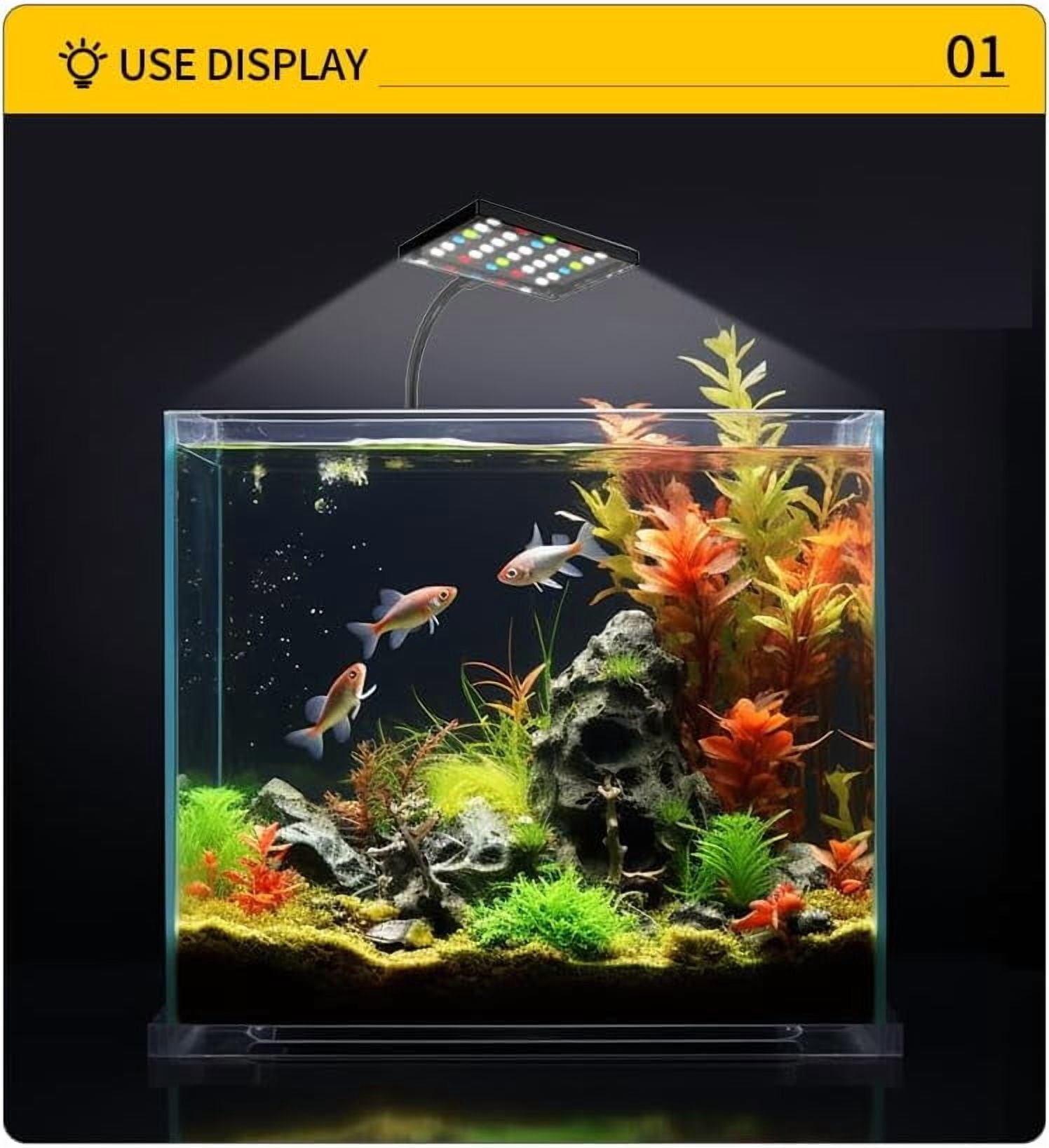 LED Aquarium Light Full Spectrum Aquarium Plant Light Clip on Freshwater Planted Light for Aquarium Plant Growth Dimmable Nano Refugium Tank Light Adjustable Timer/Brightness IP68