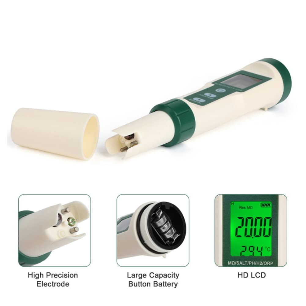 10 in 1 Digital Water Tester Meter PH/TDS/EC/Salinity/SG/ORP/Hydrogen-rich/Resistivity/Temp/Nutrient Solution Water Tester Pen for Drinking Water Hydroponics Plant Fish Tank Pool Salt Tester