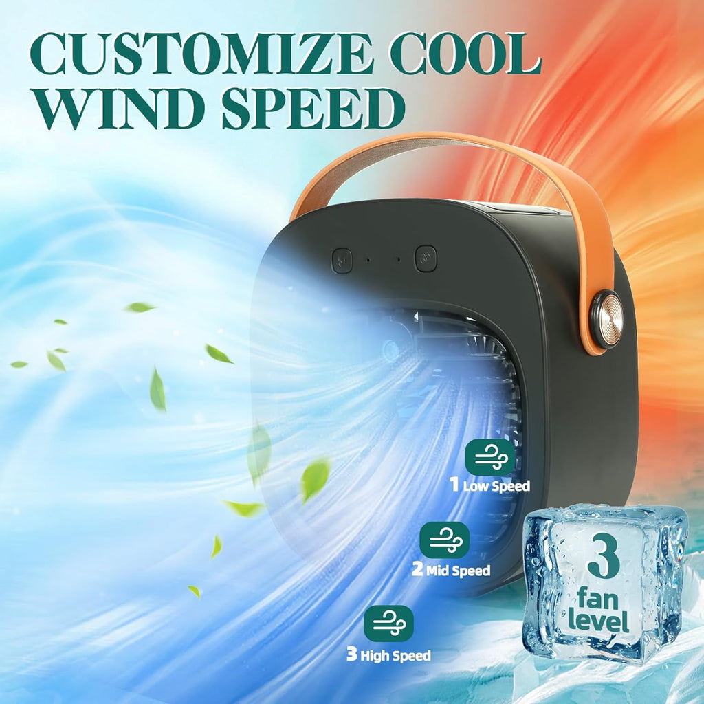 Air Fan Portable Rechargeable Personal Air Cooler Quiet Mini Air Conditioner Fan with 3 Speeds Desk Cooling Fan for Bedroom Car Home Camping Travel and Office