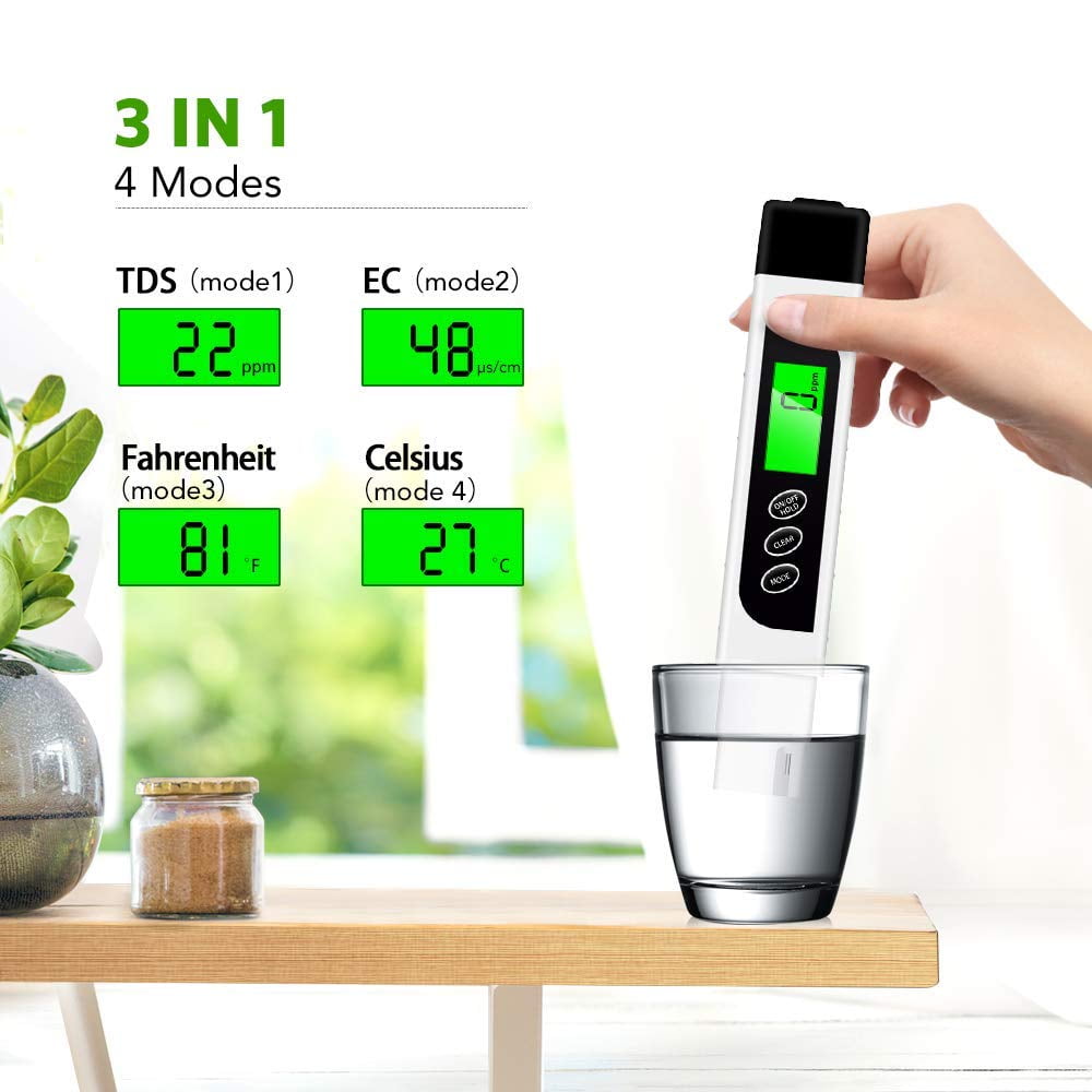 TDS Digital Water Tester Meter TDS/EC/Temperature Water Tester Pen Hand-held 3-in-1 Water Purity Tester for Drinking Water Hydroponics Plants Aquarium and Pool