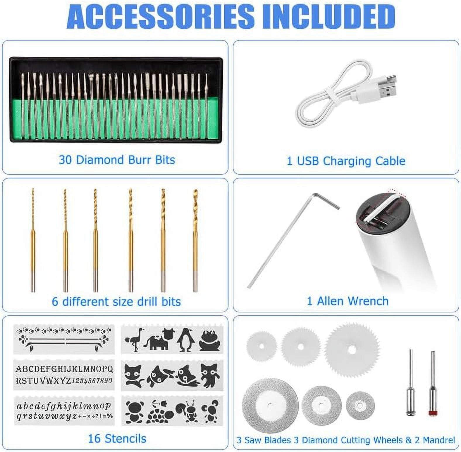 Wiher Electric Engraving Pen Kit with 42 Bits Mini Electric DIY Engraver Cordless Rotary Tools Portable Engraving Tool for Jewelry Wood Metal Stone Plastic Glass Etching (Silver)