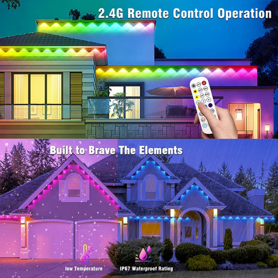 Outdoor Lights for House, Permanent Outdoor Lights, 100FT RGBIC Smart Eaves Lights with App/Remote Control, IP67 Christmas Lights Waterproof String Lights for Halloween Party House Roof Garden