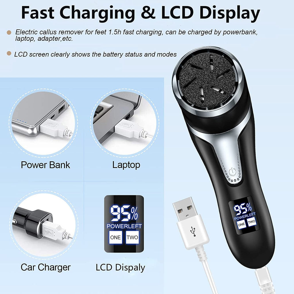 Prociv Electric Foot Callus Remover with Vacuum Cleaner Rechargeable Foot File Dead Skin Remover with 2 Speed 3 Grinding Head LCD Display Professional Kit for Foot Care Black