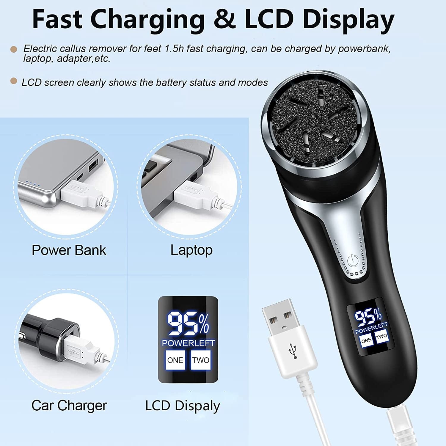 Prociv Electric Foot Callus Remover with Vacuum Cleaner Rechargeable Foot File Dead Skin Remover with 2 Speed 3 Grinding Head LCD Display Professional Kit for Foot Care Black