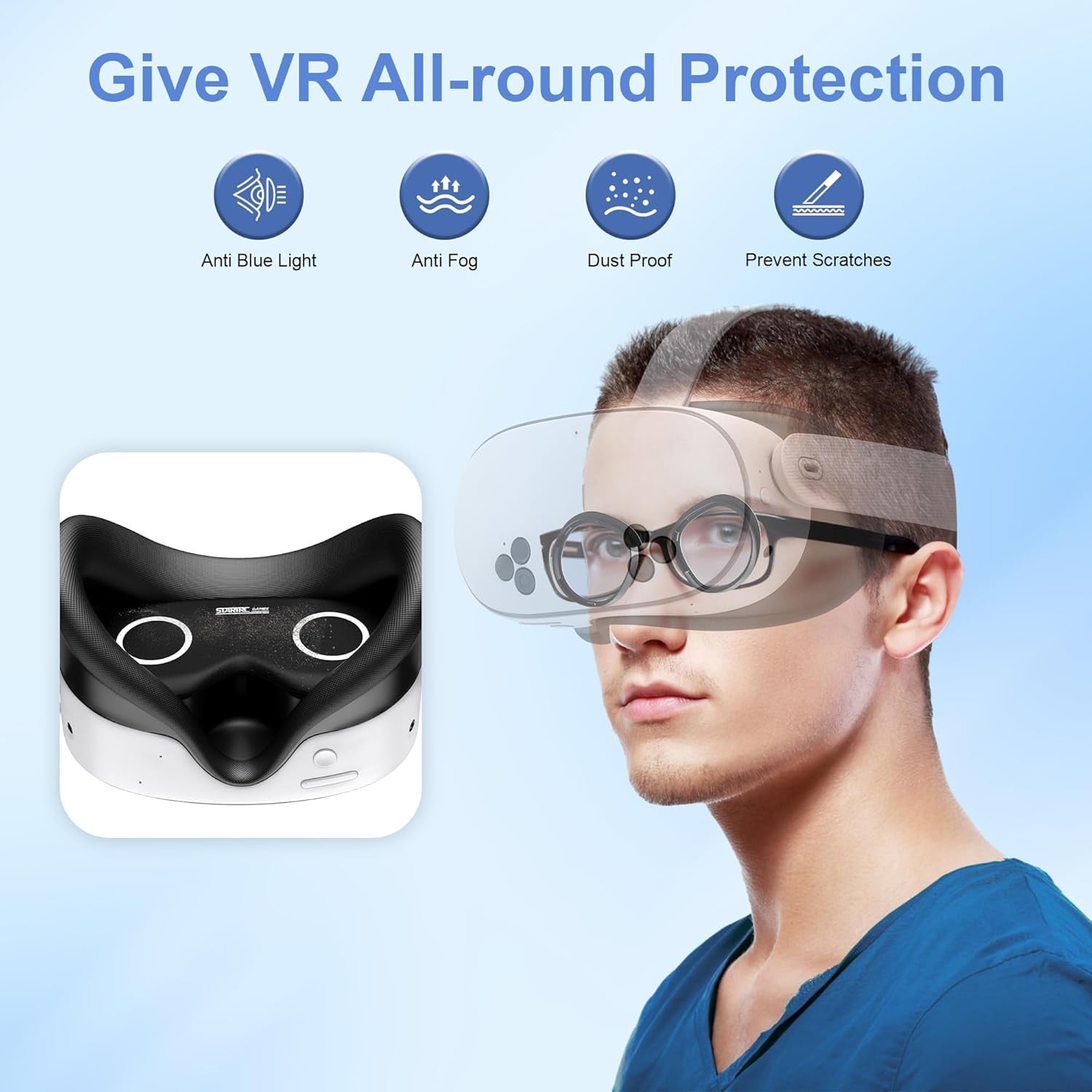 Lens Protector Set Compatible with Meta Quest 3S Accessories Soft Lens Protector Cover Glasses Spacer with Blue Light Blocking Glasses for Oculus Quest 3S/Quest 2