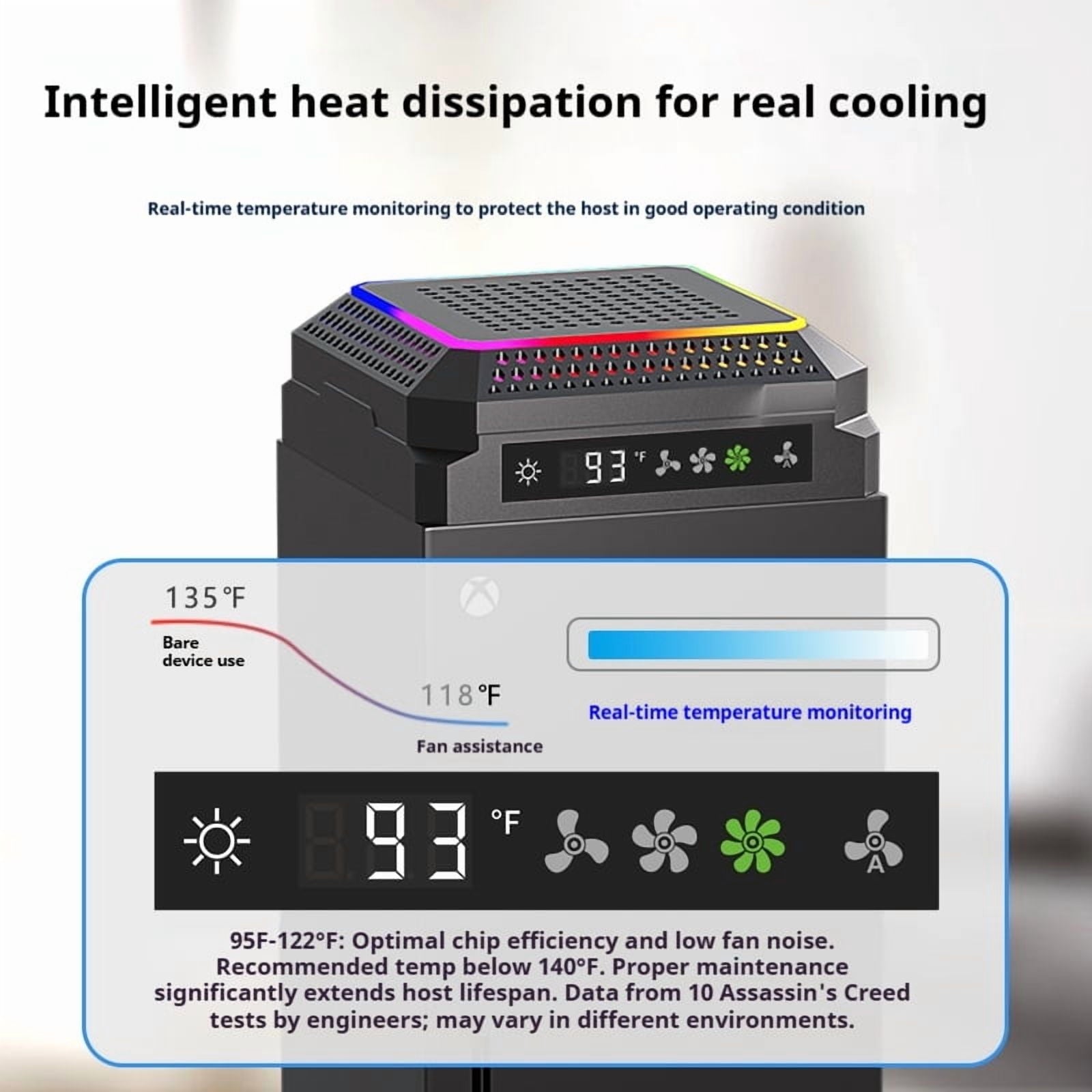 Auto Cooling Fan for Xbox Series X with 11 RGB Light Modes Automatic Fan Speed Adjustable by Temperature with 4 Gears for Xbox Series X Console RGB Lights USB Ports(Black)