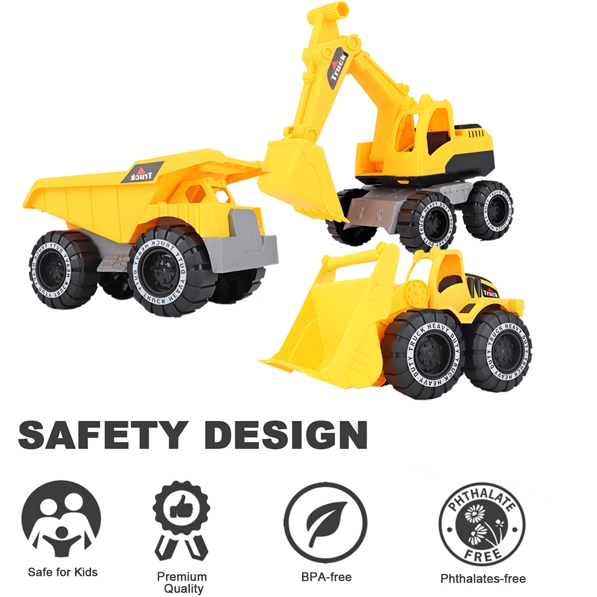Engineering Construction Vehicle Set 3Pcs construction Play Car Toy Outdoor Sandbox Car Toys for Kids Ages 2 & up Dump Truck Loader Excavator Best Birthday Gifts for Kid