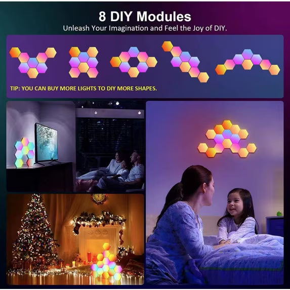 Hexagon Light Panels 8 Pack RGB LED Hexagon Wall Lights with APP & Remote Control Music Sync Lights for Living Room, Bedroom, Gaming Rooms Decor