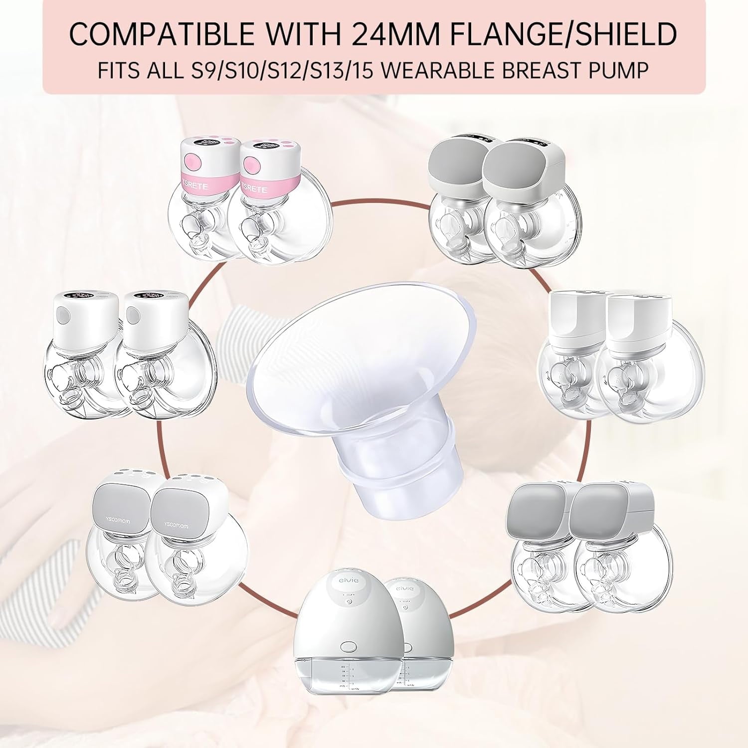 Prociv 14Pcs Flange Inserts 13/15/17/19/21mm Compatible with Momcozy S12/S12pro/S9/S9 Pro for TSRETE/Spectra/Medela 24mm Shield/Flange Including Duckbill Valve & Silicone Diaphragm