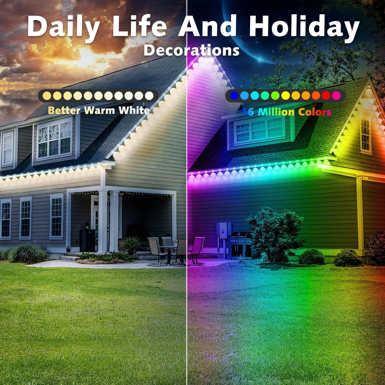 Prociv Permanent Outdoor Lights Waterproof 150FT 75LEDs Christmas Outdoor Lights APP & Remote Control Color Changing Eaves Lights with DIY Modes for for Party Daily Halloween Christmas Garden