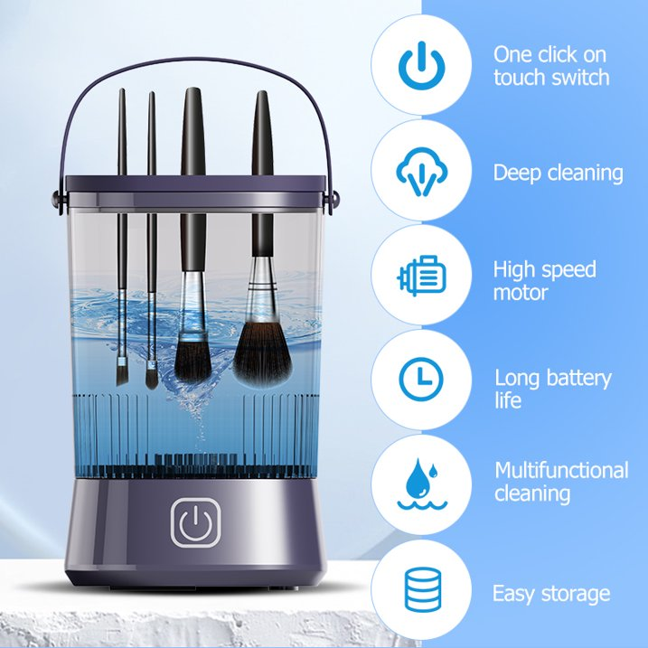 Wiher Makeup Brush Cleaner, Automatic Spinning Cosmetic Tool, IP65 Waterproof Automatic Makeup Brush Cleaner for Makeup Sponges and Brushes(Purple)