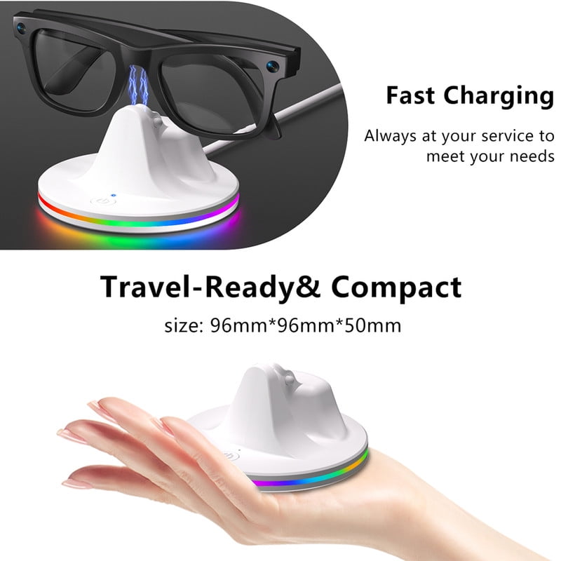 Charging Station for Meta Wayfarer/Skyler/Headliner Portable Charging Dock Compatible with Oakley Meta HSTN RGB Travel Charging Stand with Cable LED Indicator White