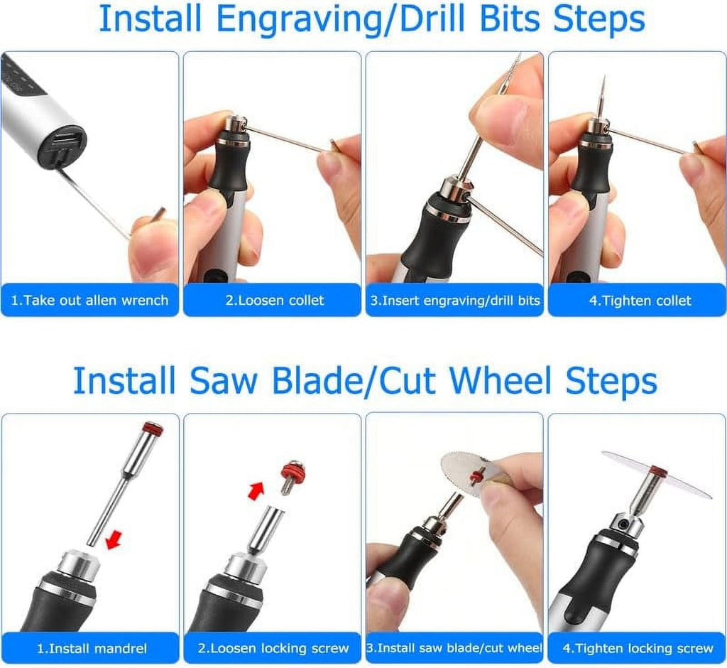 Wiher Electric Engraving Pen Kit with 42 Bits Mini Electric DIY Engraver Cordless Rotary Tools Portable Engraving Tool for Jewelry Wood Metal Stone Plastic Glass Etching (Silver)