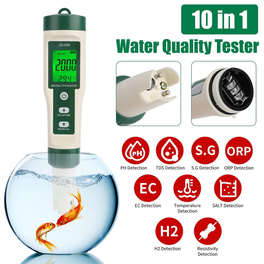 10 in 1 Digital Water Tester Meter PH/TDS/EC/Salinity/SG/ORP/Hydrogen-rich/Resistivity/Temp/Nutrient Solution Water Tester Pen for Drinking Water Hydroponics Plant Fish Tank Pool Salt Tester