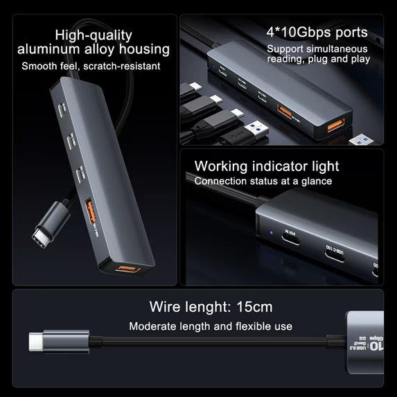 USB C Hub, 5 Port USB 3.2 Hub with 10Gbps Data Transfer and 5V USB-C Power, 2 USB-A & 2 USB-C Data Ports for MacBook Pro/Air, iPad Pro, iMac, Surface, XPS and More