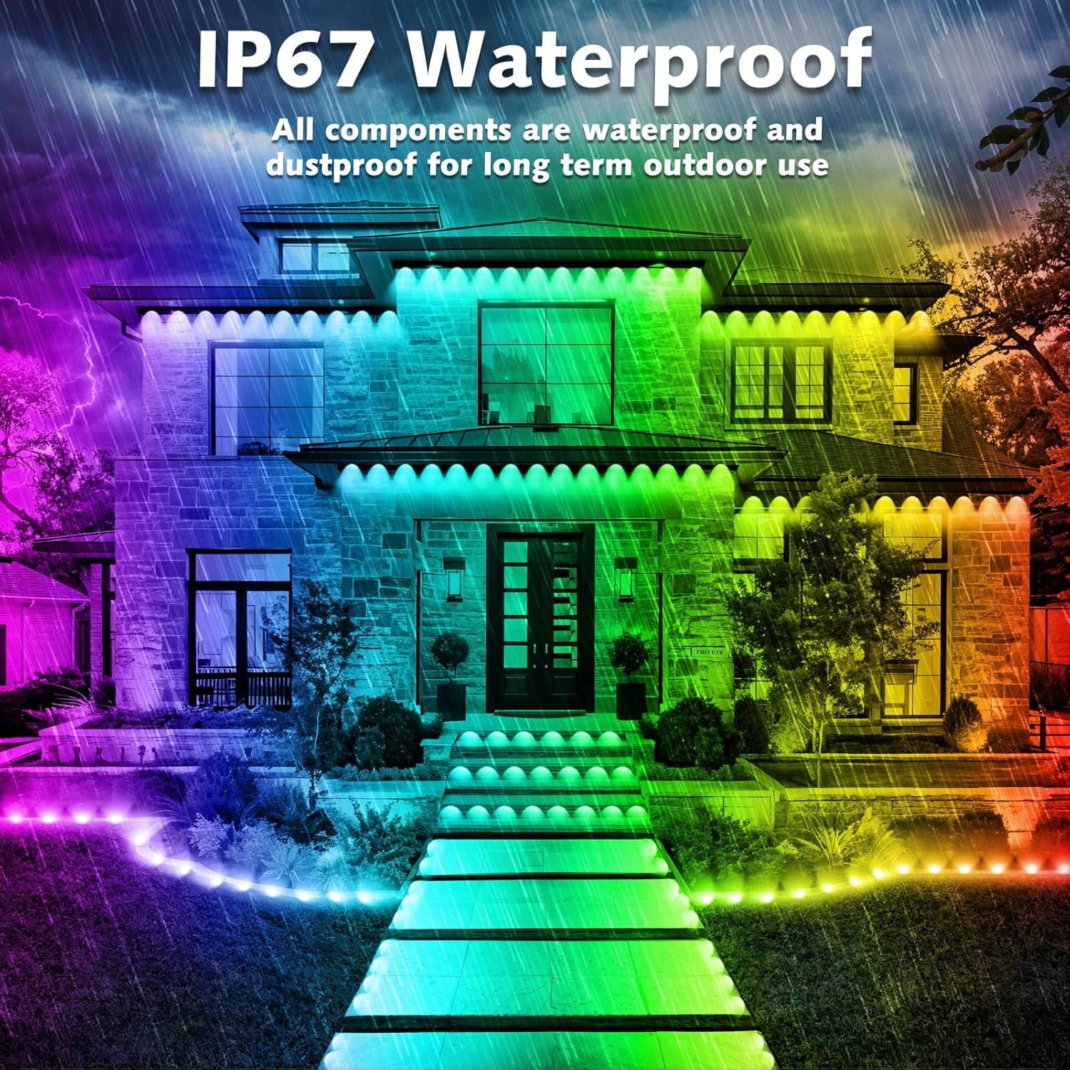 Prociv Permanent Outdoor Lights Waterproof 150FT 75LEDs Christmas Outdoor Lights APP & Remote Control Color Changing Eaves Lights with DIY Modes for for Party Daily Halloween Christmas Garden