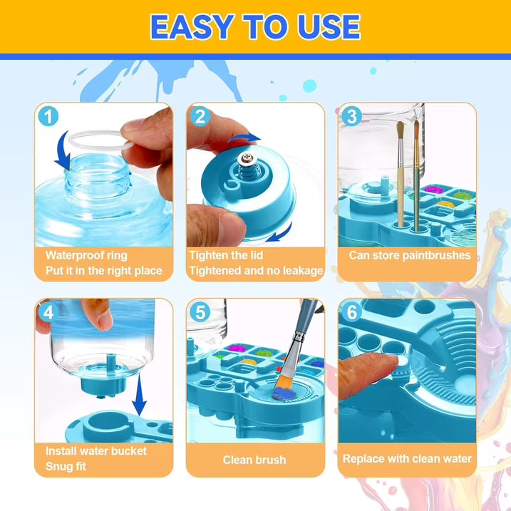 Wiher Paint Brush Cleaner for Kids,Water Circulation Paint Brush with Holder and Palette for Acrylic Watercolor and Water Based Creative Gift for Adult Artist Beginners Kids,Blue