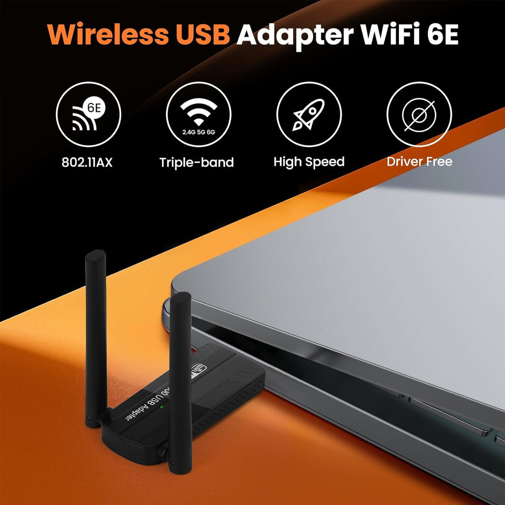 Prociv WiFi 6E USB 3.0 WiFi Adapter for PC Desktop AX5400M Tri-Band 6GHz/5GHz/2.4GHz Wireless Network Adapter Drive-Free for Windows 10/11 Desktop Laptop Black
