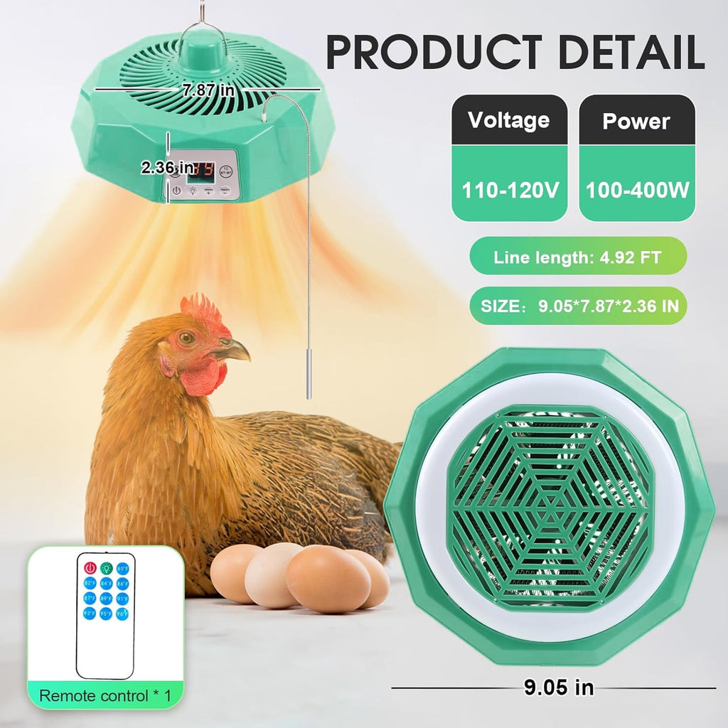 Chicken Coop Heater Chicken Brooder Heater with Circulation Fan Power Adjustment Poultry Heating Fan Radiant Heat Chicken Heater Pet Cage Warmer for Poultry Chicken Pet Dog