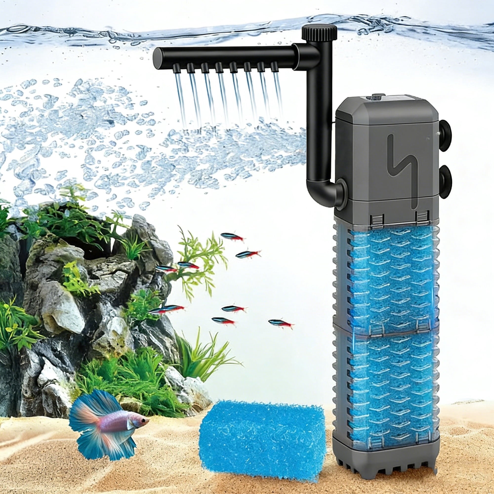 Aquarium Filter for 30-70 Gallons Fish Tank Filter with Filtration Oxygenation Circulation Adjustable WaterFlow Submersible Fish Tank Filters with Circulation System for Fresh/Saltwater Tank