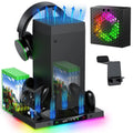 Auto Cooling Fan and Charge Stand Accessories for Xbox Series X Console with 15 Light Modes Wireless Dual Charger Dock for XSX Controller Headset Stand & Game Disc Storage