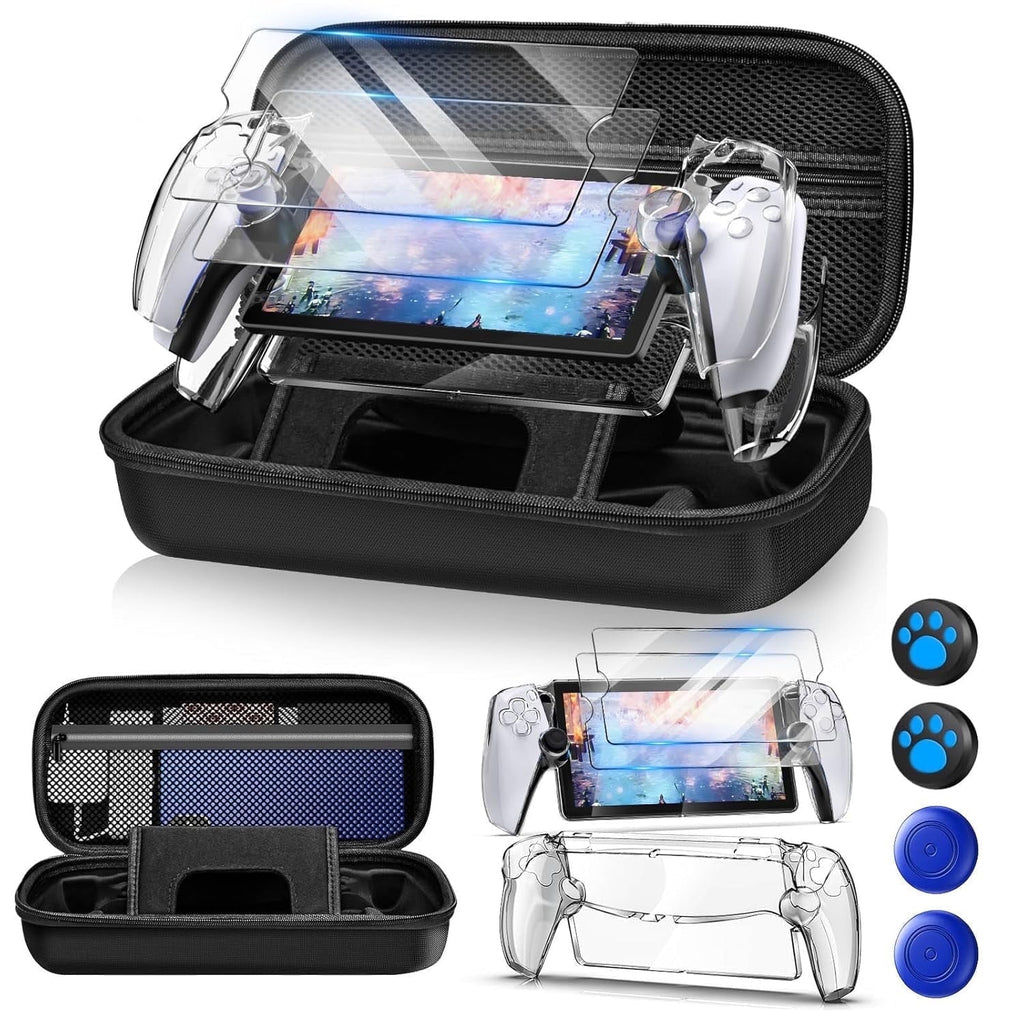 Carrying Case Accessories Set for PlayStation Portal Hard Carrying Case with Clear Protective Cover Case 2 Screen Protector and 4 Thumb Grip