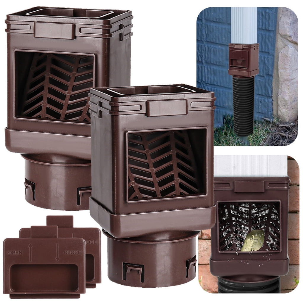 Downspout Filter 2 Pack Downspout Leaf Filter Gutter Downspout Screen 2 ×3 and 3 ×4 Drainpipe Filter Downspout Cleanout Leaf Removers Brown