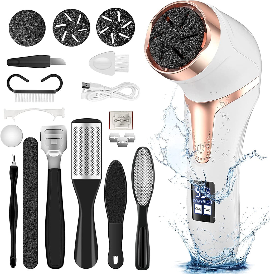 Prociv Electric Foot Callus Remover with Vacuum Cleaner Rechargeable Foot File Dead Skin Remover with 2 Speed 3 Grinding Head LCD Display Professional Kit for Foot Care White