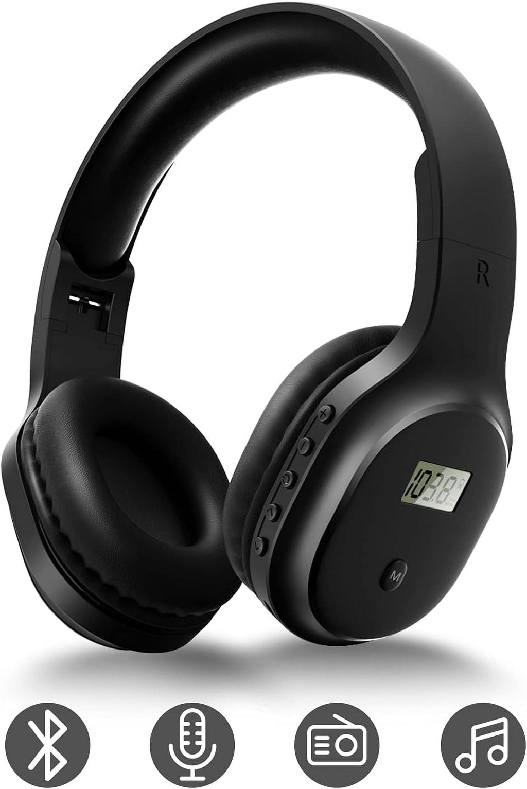 FM Radio Headphones with Bluetooth Rechargeable Portable Headset with Built-in Microphone Lightweight and Comfortable Ear Muffs for Jogging Cycling
