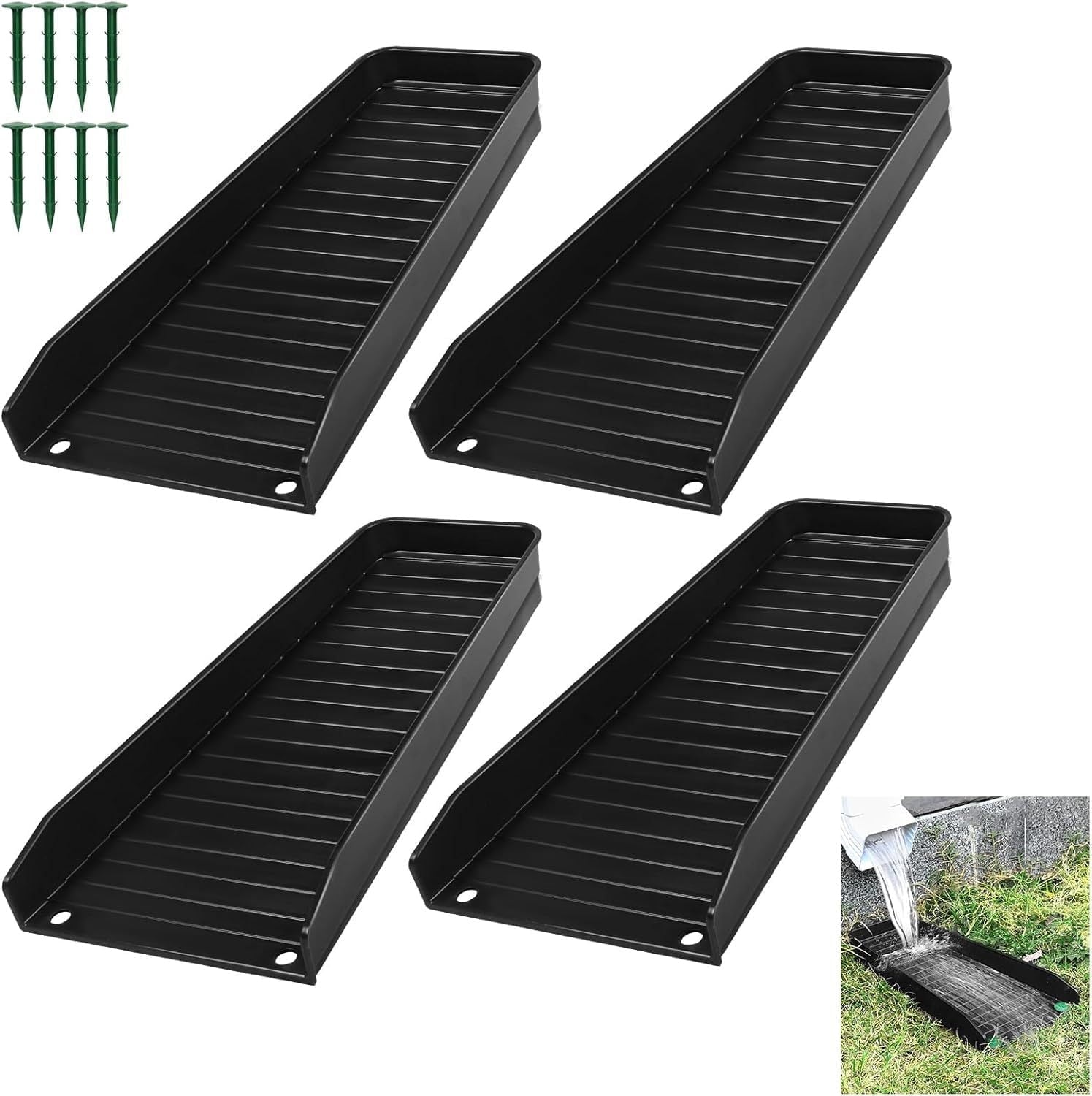 Gutter Downspout Splash Block 4 PCS Rain Gutter Guard Downspout Extensions 16 Drain Gutter Guard Diverter Fixable Rainwater Drainage to Protect House Foundations Foundation Water Diverter Black