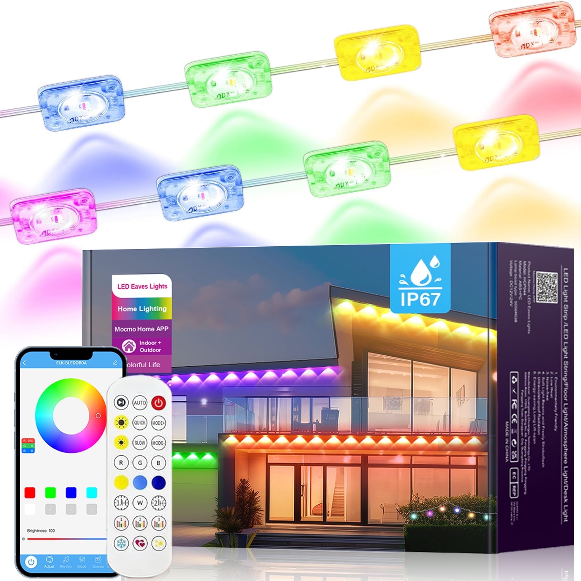 Permanent Outdoor Lights 150ft Christmas Outdoor Lights Smart RGB+IC App Control with 48 LEDs LED Eaves Lights IP67 Waterproof House Roof Outdoor Lighting for Party Daily Halloween Garden