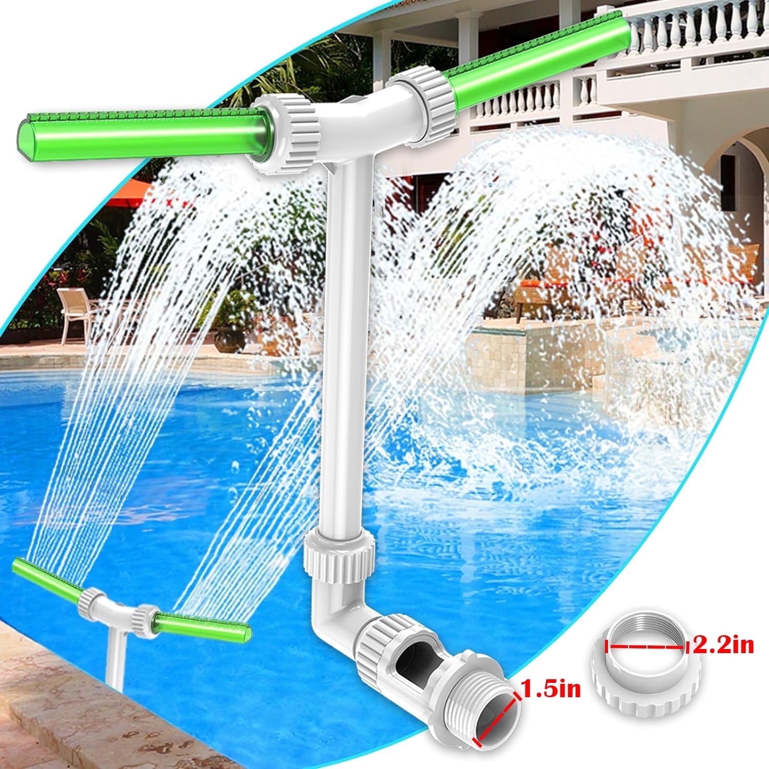 Pool Fountain Luminous Double Spray Spa and Swimming Pool Waterfall Fountain for Above Ground/Inground Pools Adjustable Nozzle Outdoor Garden Sprinkler Fountain Cooler