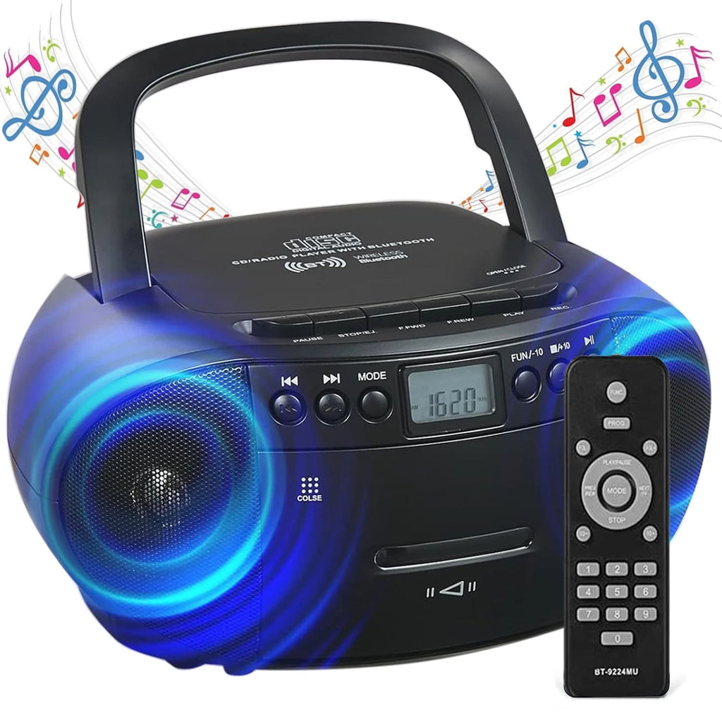 Amazup CD Player CD Cassette Player Combo with Bluetooth AM/FM Radio Stereo Sound with Remote Control AUX/USB Drive Tape Recording AC/DC Powered Headphone Jack for Home Senior Child